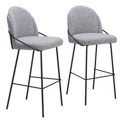 Jambi 30" Seat Height Barstool - Black and White Shearling Style Fabric - Powder Coated Steel Legs - Set of 2 