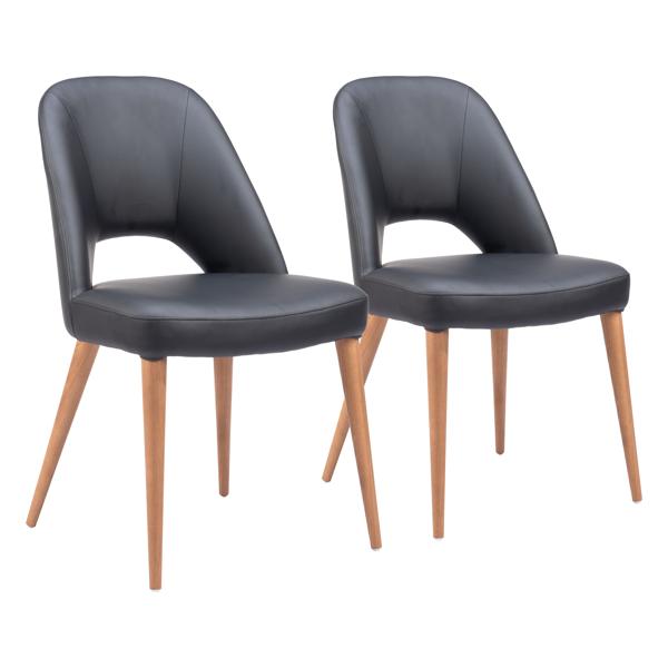 Leith Dining Chair - Black Faux Leather - Walnut Finish Legs - Set of 2 