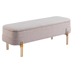 Lebreton Storage Bench - Oatmeal Beige - Gold Legs 