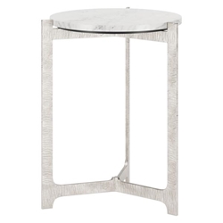 Barmas Side Table with Marble Top and Cast Aluminum Base - White and Silver 