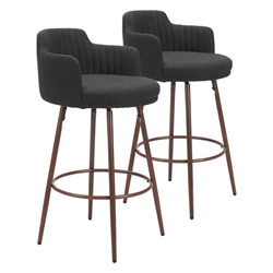 Kono 29" Seat Height Swivel Barstool - Black and Walnut - Set of 2 