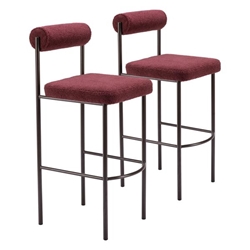 Livorno 29" Seat Height Barstool - Red Shearling Style Fabric - Bronze Powder Coated Steel Legs - Set of 2 