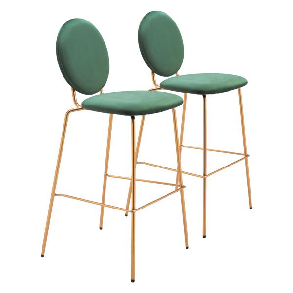 Odessa 29" Seat Height Barstool - Green Velvet - Gold Electroplated Steel Frame - Set of 2 