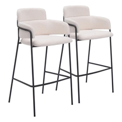 Marcel 29" Seat Height Barstool - Cream - Black Powder Coated Steel Legs - Set of 2 