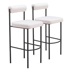 Livorno 29" Seat Height Barstool with Shearling Style Fabric - Ivory - Black Steel Frame - Set of 2 