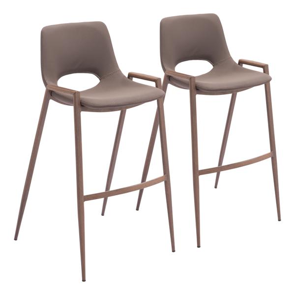 Desi 29" Seat Height Barstool - Brown Faux Leather - Walnut Finish Legs - Set of 2 