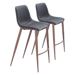 Magnus 29" Seat Height Barstool - Black Faux Leather - Walnut Faux Wood Legs - Set of 2 