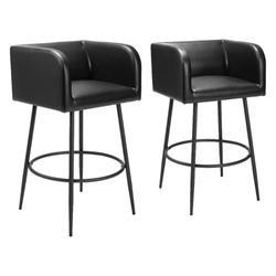 Horbat 30" Seat Height Barstool - Black Faux Leather - Powder Coated Steel Legs - Set of 2 