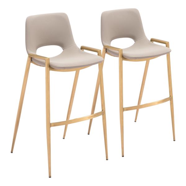 Desi 29" Seat Height Barstool - Beige Faux Leather - Gold Semi - Gloss Finish Legs - Set of 2 