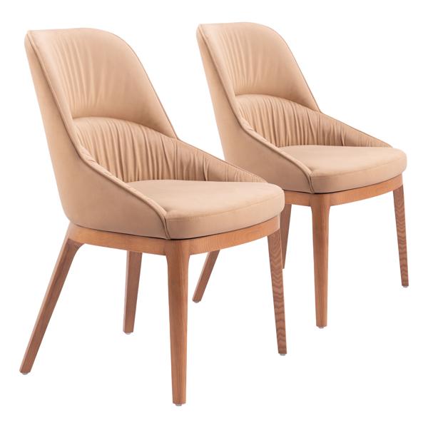 Ayr Dining Chair - Tan Fabric - Walnut Finish Legs - Set of 2 