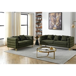 Highland Estates 81" 3 Seater and 2 Seater Loveseat Combination Sofa - Green Teddy Fabric Upholstery - Metal Legs 