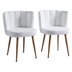 Pebble Modern White Dining Chairs with Iron Tube Wood Color Legs - Short Fur Cover - Set of 2