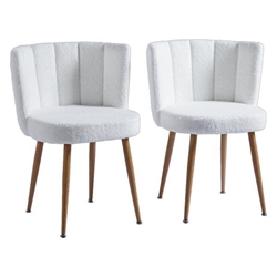 Pebble Modern White Dining Chairs with Iron Tube Wood Color Legs - Short Fur Cover - Set of 2 