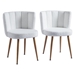 Pebble Modern White Dining Chairs with Iron Tube Wood Color Legs - Short Fur Cover - Set of 2 - CAB1170