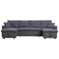 Elyndyn 113" U-Shape pull-out Sleeper Sectional Sofa with Double Storage Spaces - Dark Gray Fabric - Solid Wood Frame and Plastic Legs 