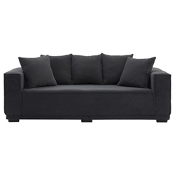 Riverbend 88" Mid Century Modern Upholstered Sofa with 5 Matching Toss Pillows - Black Corduroy Fabric 