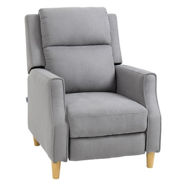 Tacoma Manual Recliner Chair with Footrest - Light Grey Linen - Solid Rubberwood Legs 