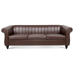 Thornguard 83" Chesterfield Three Seater Sofa - Brown Polyurethane - Dark Brown Finish Legs 