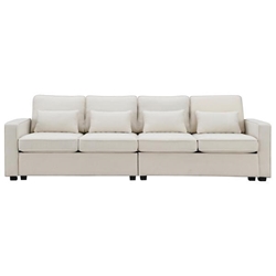 Floravia 104" 4-Seater Sofa with Armrest Pockets and 4 Pillows - Beige Linen-like Fabric 