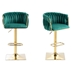 Aurora Bay Adjustable 2-Piece Counter Height Bar Stool Set with Back and Footrest - Emerald Velvet - Silver Finish Metal Legs