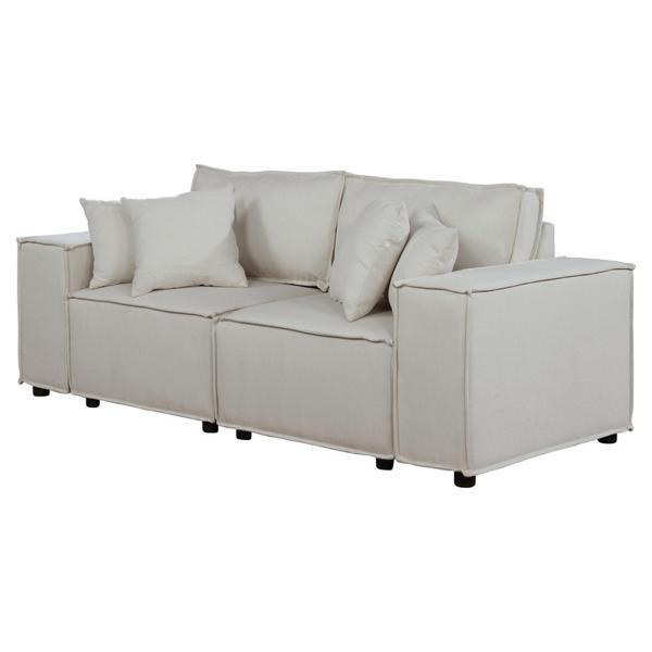 Raleigh 76" Sofa in Beige Linen - 4 Accent Pillows 