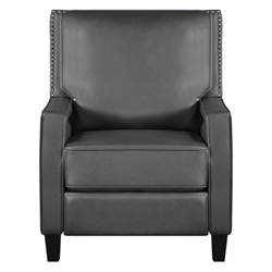 Camarillo Recliner Chair - Gray Faux Leather - Nailhead Trim - Black Finish Wood Feet 