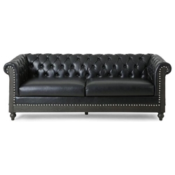 Rhythmos Comfy 3 Seater Sofa with Wooden Legs - Retro Style for Living Room and Study - Black 