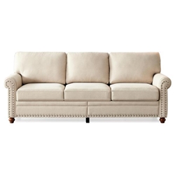 Harbour 82" Sofa with Storage - Beige Fabric - Brown Finish Legs 