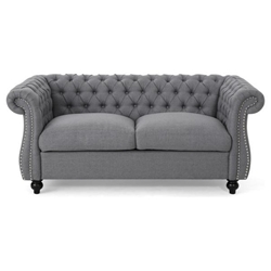 Gwendolyn 61" Loveseat - Dark Grey Fabric - Nailhead Accents 