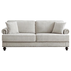 Vallanzo 82" 2 Seater Chenille Upholstered Sofa with Nails and Armrests - White 