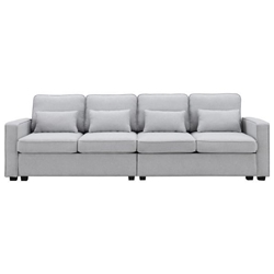 Floravia 104" 4-Seater Sofa with Armrest Pockets and 4 Pillows - Light Grey Linen-like Fabric 