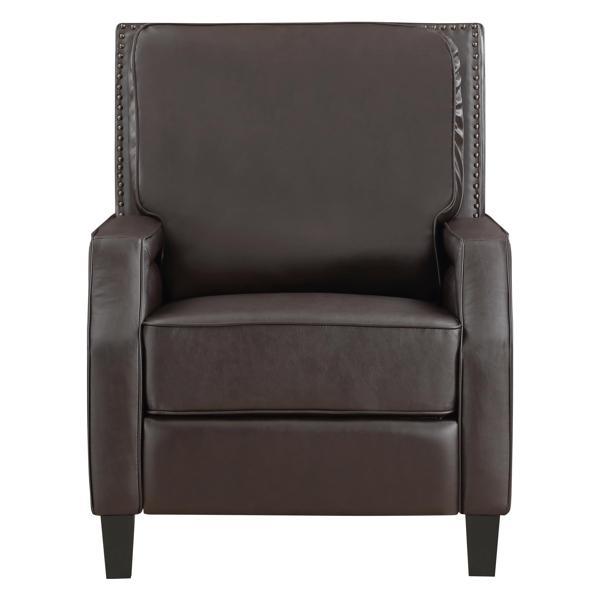 Camarillo Recliner Chair - Dark Brown Faux Leather - Solid Wood Frame 