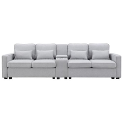 Lancaster 114" Sofa with Console - Light Gray Fabric - Solid Wood Frame 