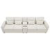 Lancaster 114" Sofa with Console - Beige Linen Fabric - Solid Wood Frame