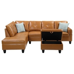 Ullman 71" Irine Faux Leather Sectional Sofa with Ottoman - Ginger 