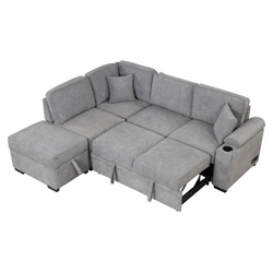 Planora 87" Sleeper Sofa Bed - Gray Linen Fabric 