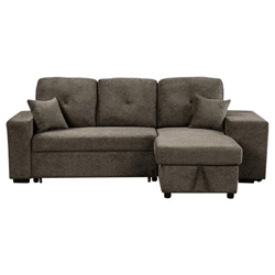 Velora 95" Reversible Sleeper Sectional Sofa Bed with Side Shelf and 2 Stools - Knox Charcoal Velvet 