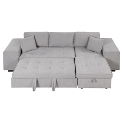 Corius 104" Sectional Sofa Bed with Storage Chaise and 2 Stools - Gray Linen Fabric 