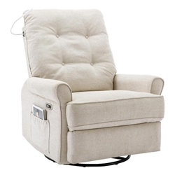 Volare Reclining Chair - 270 Degree Swivel - USB Port - Side Pocket - Touch Lamp - Cream Linen 