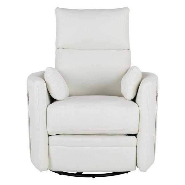 Selario Upholstered Swivel Recliner - Manual Rocker Recliner Chair - Beige Linen Fabric - Iron Frame 