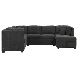 Lorencia 108" U-Shaped Sectional Sofa Bed - USB Ports - Power Sockets - Back Pillows - Storage Chaise - Black 