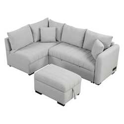 Avalin 82" Gray L-Shape Pull-Out Sleeper Sofa with USB - Power Outlets and Storage Ottoman 