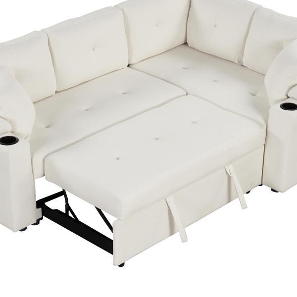 Pavonis 87" L-Shape Sofa Bed Pull-out Sleeper Sofa with Wheels - Beige 