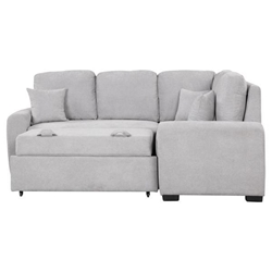 Cyverna 87" Sectional Sleeper Sofa - Grey Chenille Fabric - USB Charging Port and Plug Outlet 