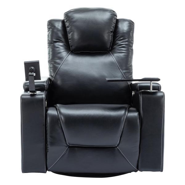 Ravelin 270 Degree Swivel Power Recliner - Black Polyurethane Leather 