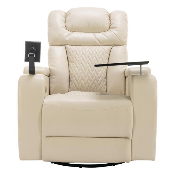 Identra 270 Degree Swivel Power Recliner - White Polyurethane Leather 