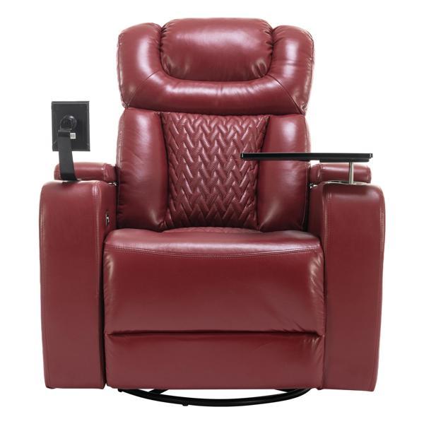 Identra 270 Degree Swivel Polyurethane Leather Power Recliner - Individual Seat - Home Theater Recliner - Red 