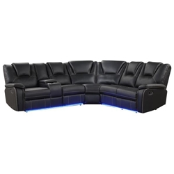 Alatreon 102" Sectional Sofa Recliner with Center Console - Black Polyurethane Leather 