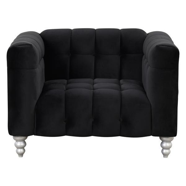 Nyranda 42" Modern Sofa - Dutch Fluff Upholstered - Black Polyester 