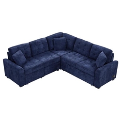 Taylune 82" Navy Blue L-Shape Sleeper Sofa with Velveteen Fabric and Wheels 